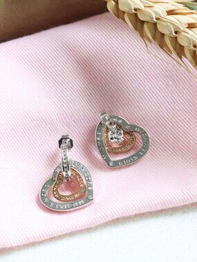 NEW Michael Kors Interlocking Heart Earrings Silver Rose Gold